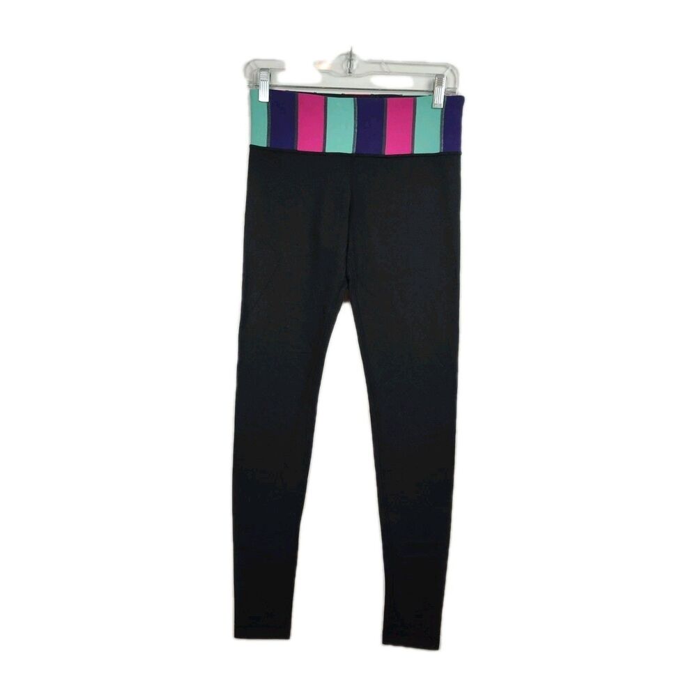Lululemon Skinny Athletic Leggings Women's Size 6 Black w/ Colorful Waistband
